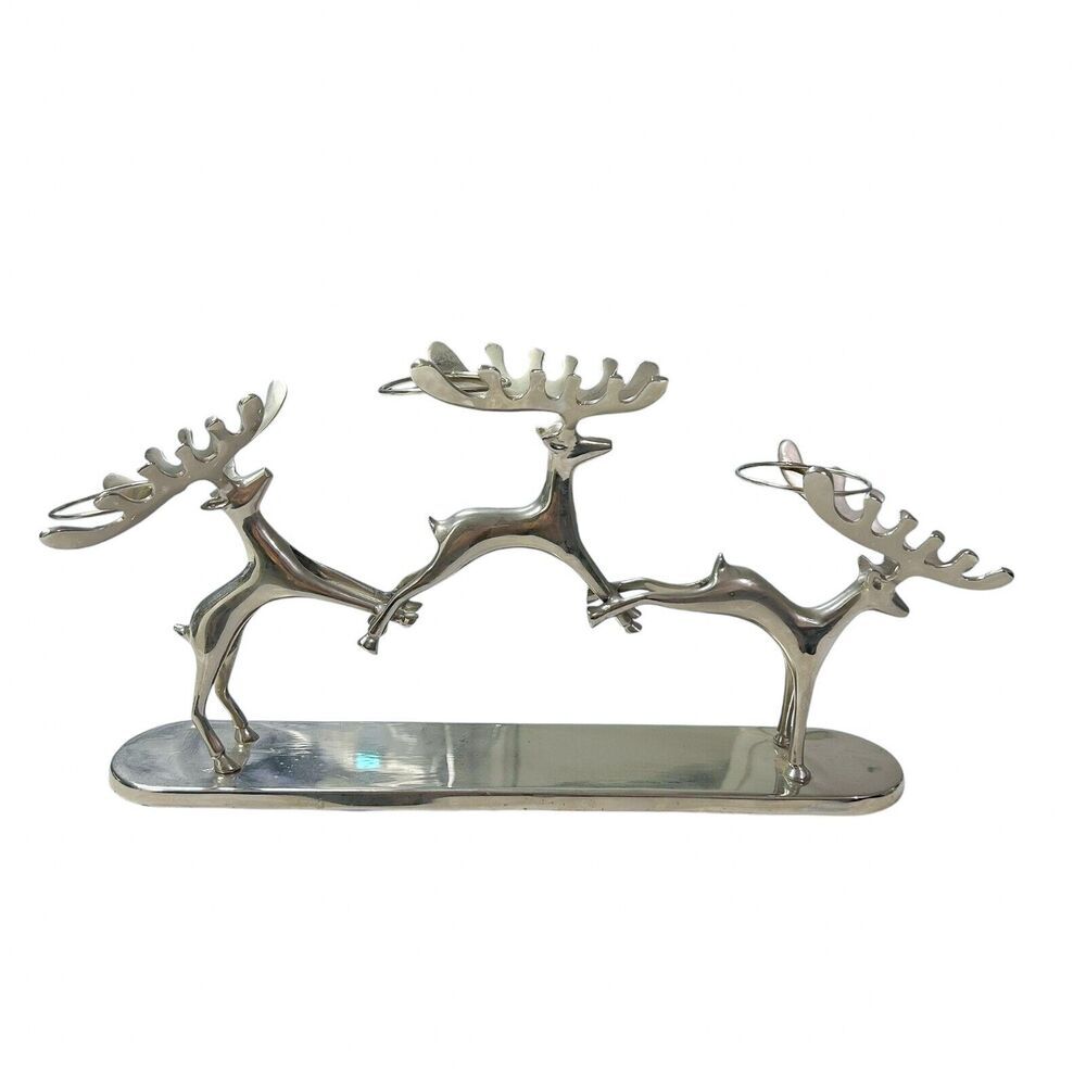 Pottery Barn Christmas Reindeer 3 pc Votive Candle Holder Decor‎ Silver Chrome